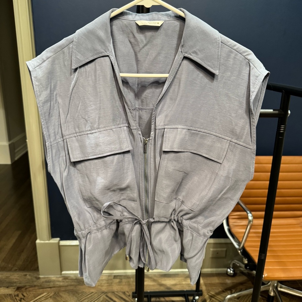 ZARA Slate Gray Sleeveless Utility Zip-Front Top with Drawstring
